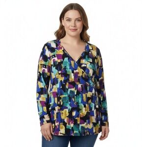 Ruby Rd Favorites Shirt Womens 3X‎ Multicolor Abstract V-Neck Tunic Long Sleeve